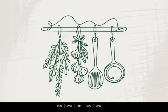 Download Herbs and Kitchen Utensils Line Art Vect - Premium Resources