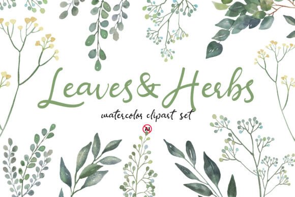Download Watercolor Leaves &amp; Herbs Clipart Set - Premium Resources